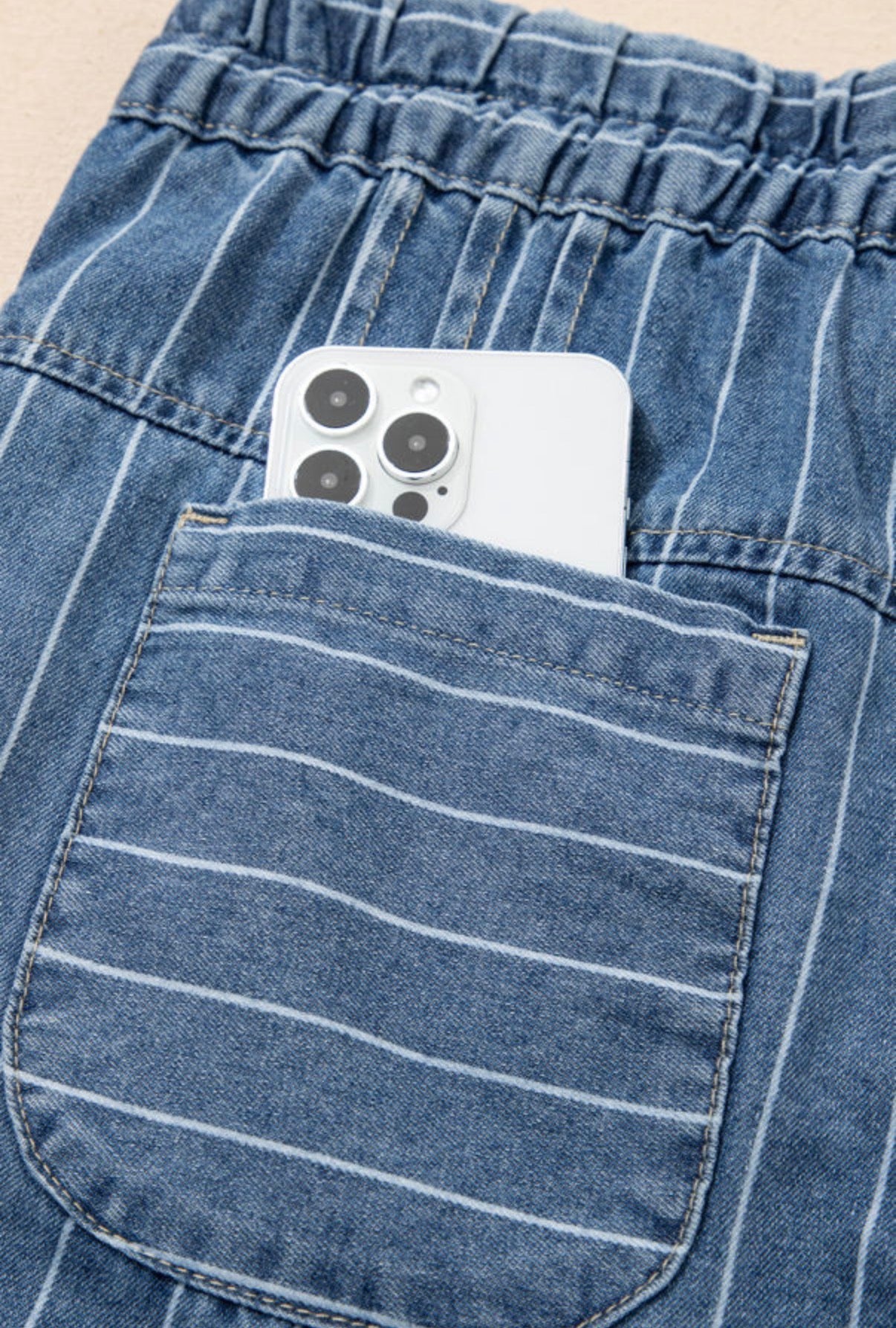 Sky Blue Stripe Wide Leg Pleated Jeans | Button Trousers - Jeans from LemonDrop•LimePop