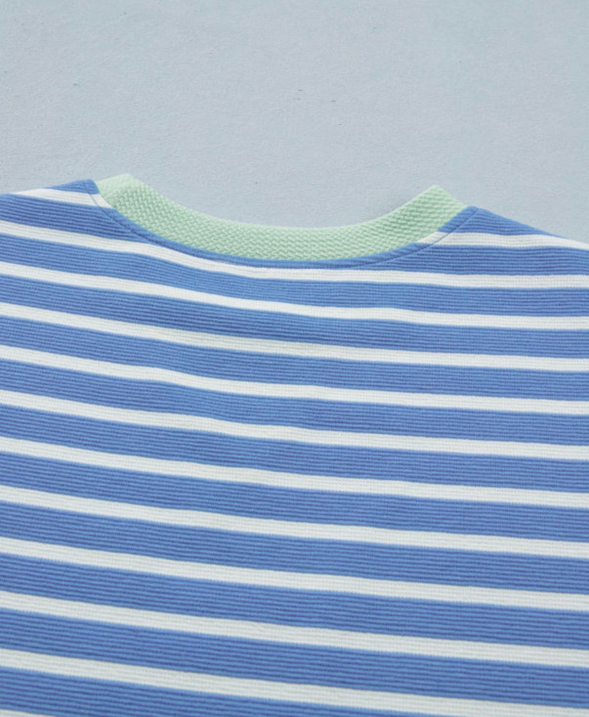 Blue Striped Contrast Trim Loose Short Sleeve Top - Clothing Tops from LemonDrop•LimePop