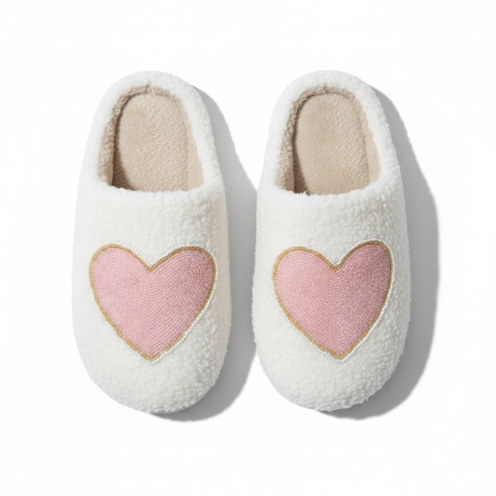 Women’s Beaded Pink/Gold Heart Slippers-Charmed Elegance