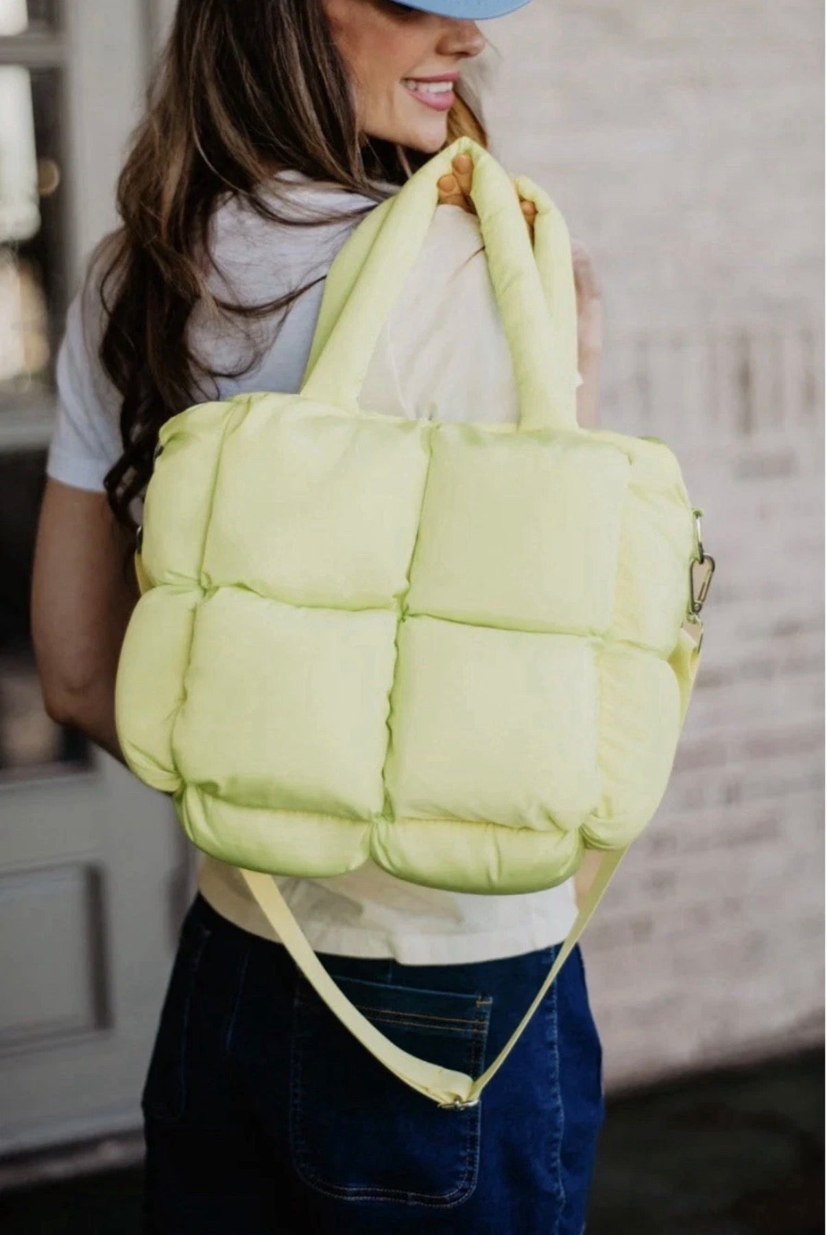 Lime Yellow Mini Puffer Tote Bag
