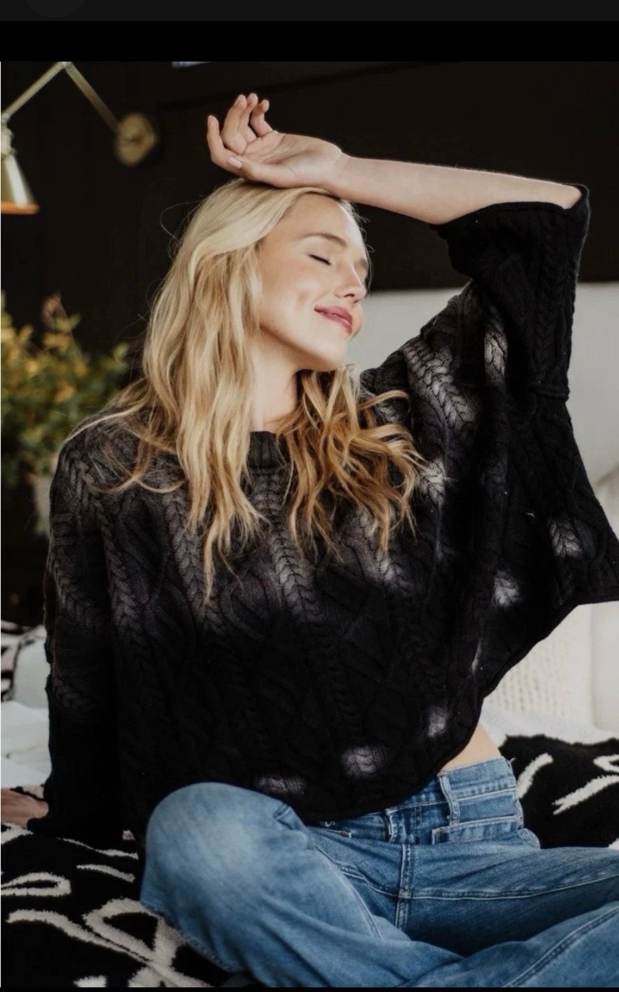 Women’s Cable Knit Sweater Black Ombré Relaxed Fit