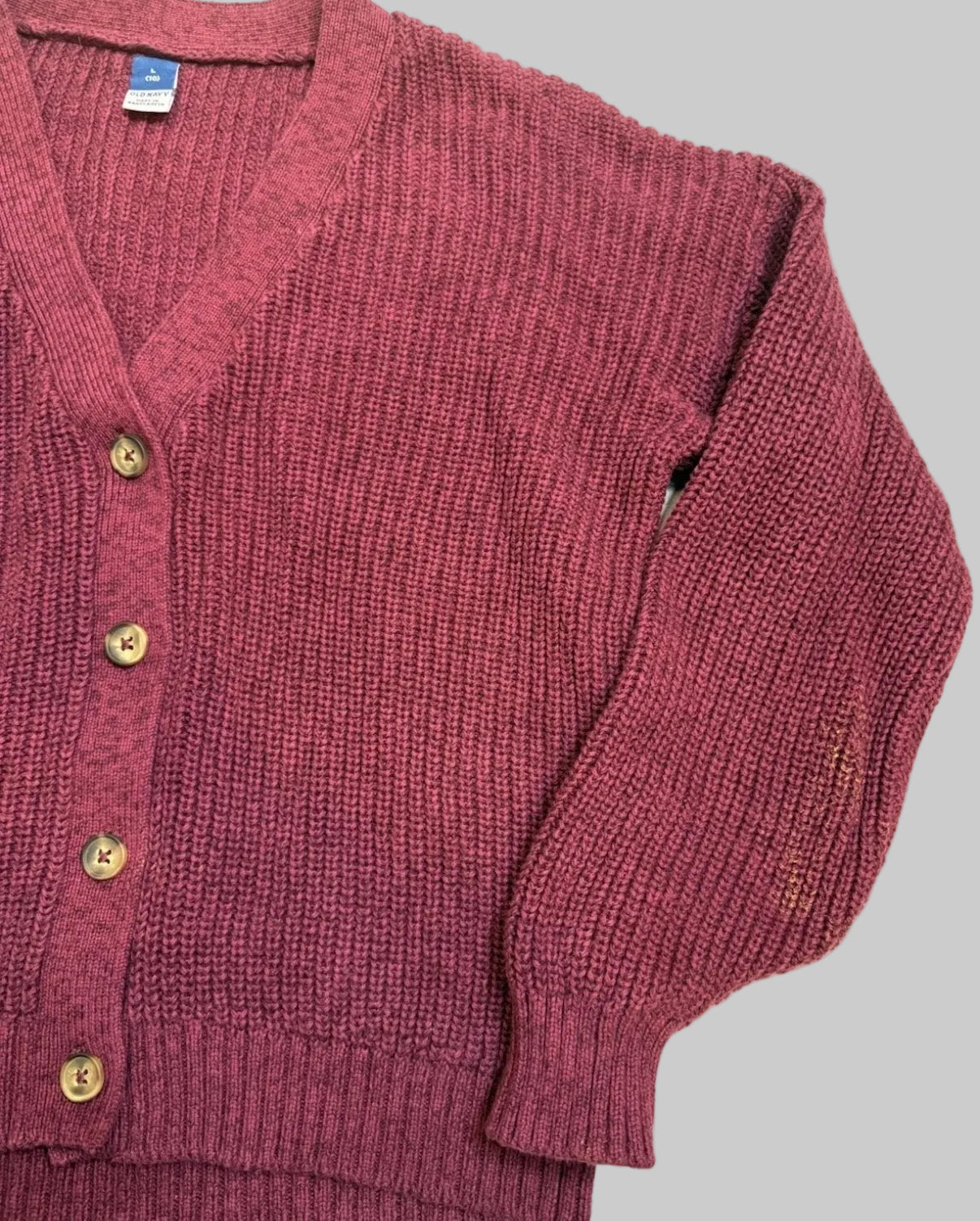 Old Navy Maroon V Neck Button Down Front Chunky Knit Cardigan Girls L(10)