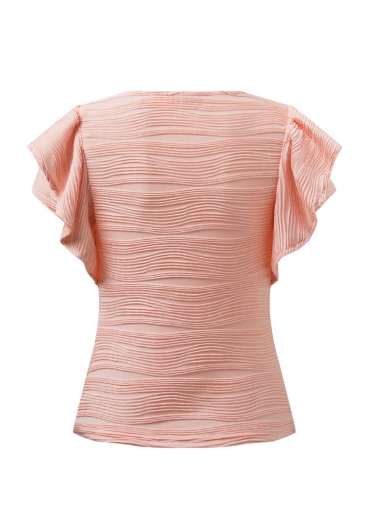 Apricot Pink Wavy Textured Ruffled Sleeve Top - Blouses from LemonDrop•LimePop