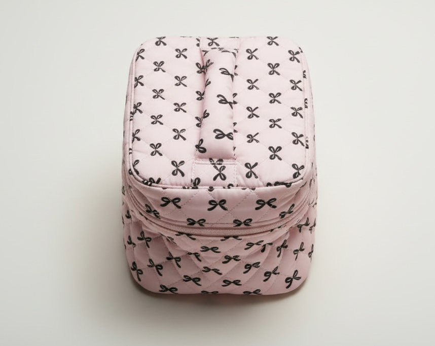 Mini Makeup Bag Black/Pink Bows - Makeup Bags from LemonDrop•LimePop