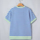 Blue Striped Contrast Trim Loose Short Sleeve Top - Clothing Tops from LemonDrop•LimePop
