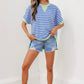 Blue Striped Contrast Trim Loose Short Sleeve Top - Clothing Tops from LemonDrop•LimePop