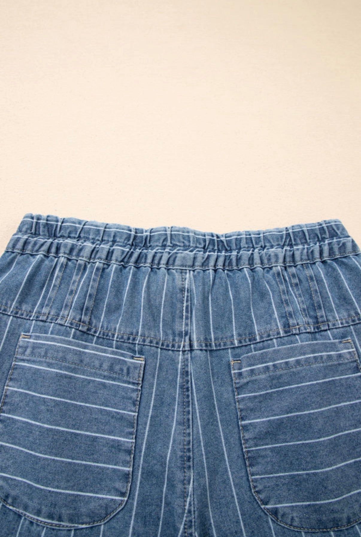 Sky Blue Stripe Wide Leg Pleated Jeans | Button Trousers - Jeans from LemonDrop•LimePop