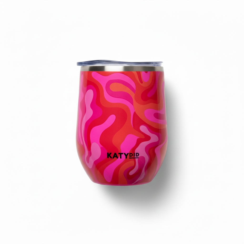 Hot Pink Retro Swirl Insulated Stemless Wine Tumbler With Lid