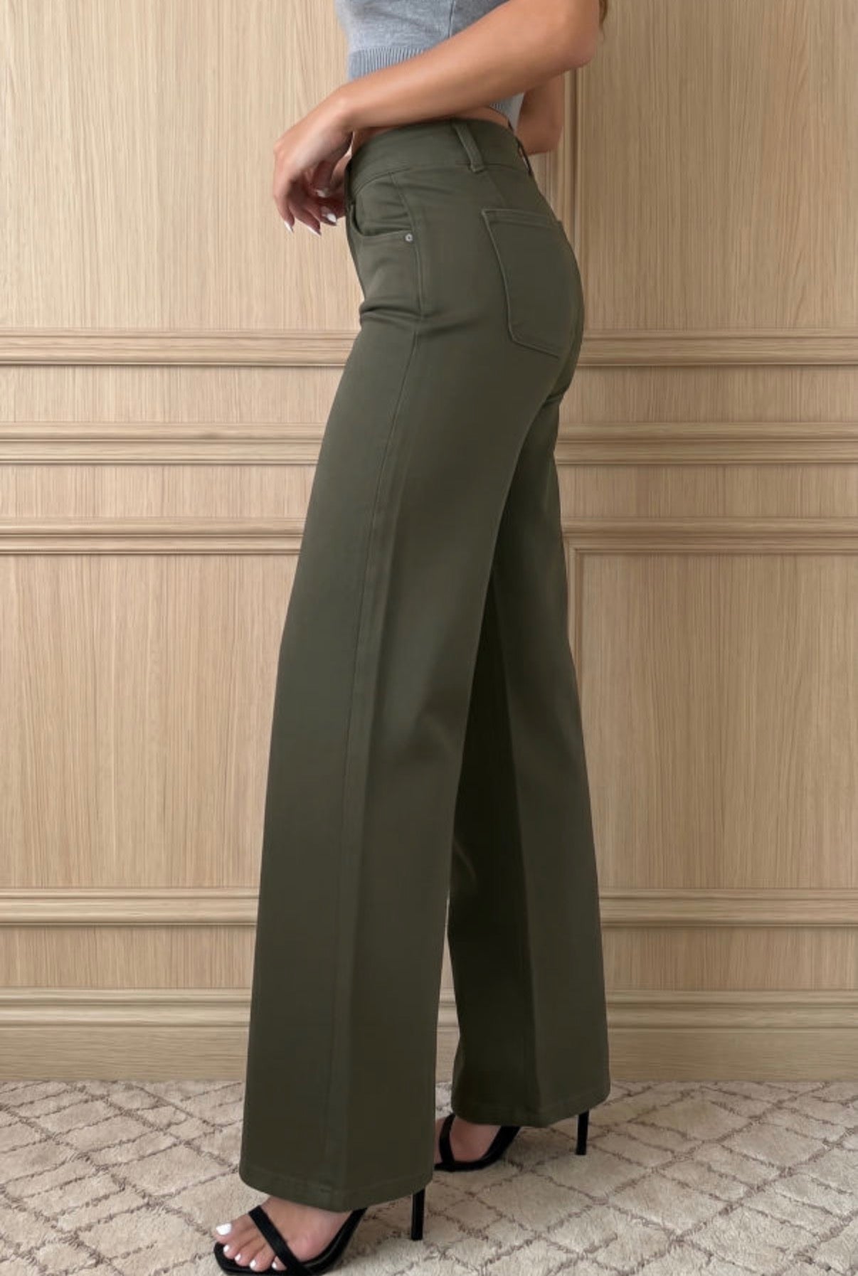 Mist Green 2-Button High Waist Flared Bottom Jeans - Jeans from LemonDrop•LimePop