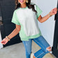 Light Green Color Block Exposed Seam Crew Neck T-Shirt - Clothing Tops from LemonDrop•LimePop