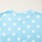 Sky Blue Polka Dot Patch Pocket Twisted Ribbed Oversized Top - Blouses from LemonDrop•LimePop