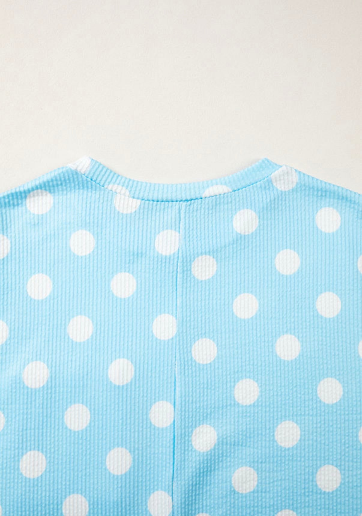 Sky Blue Polka Dot Patch Pocket Twisted Ribbed Oversized Top