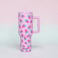 Strawberry Hot Pink Stainless Steel Tumbler 38oz ScrewLid & Straw - Tumblers from LemonDrop•LimePop