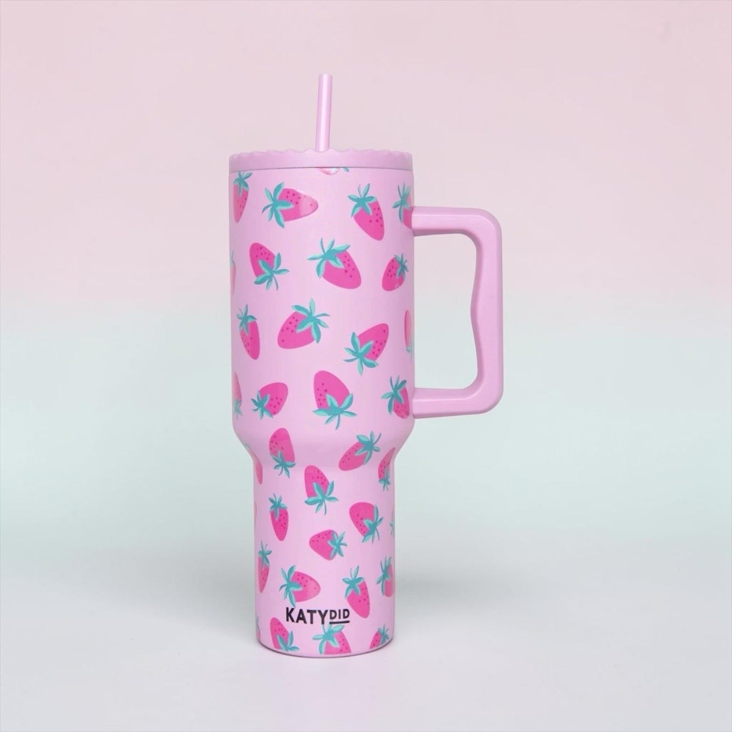 Strawberry Hot Pink Stainless Steel Tumbler 38oz ScrewLid & Straw