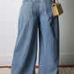 Sky Blue Stripe Wide Leg Pleated Jeans | Button Trousers - Jeans from LemonDrop•LimePop