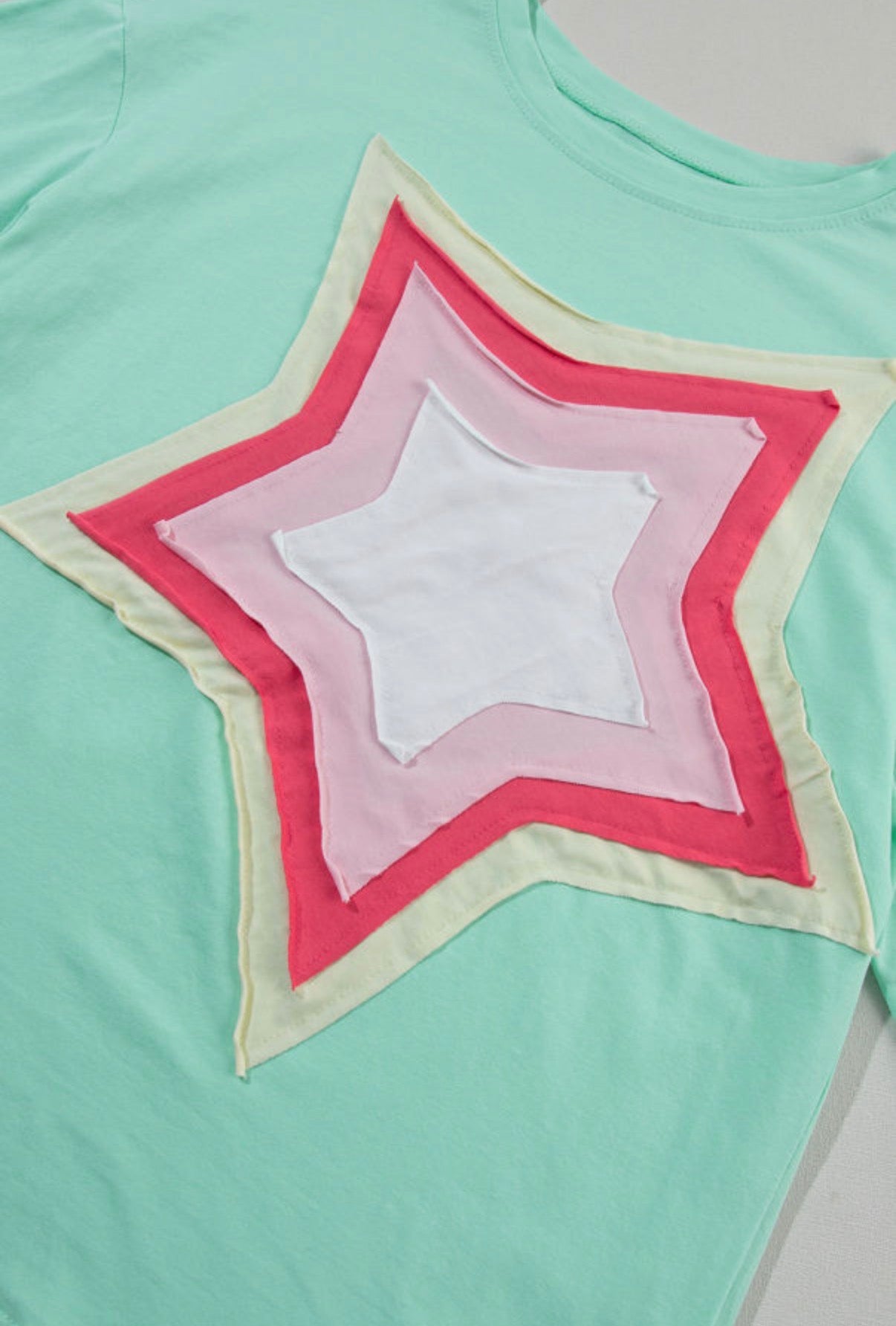 Color-block Star Patched Half Sleeve Oversized Tee