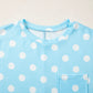 Sky Blue Polka Dot Patch Pocket Twisted Ribbed Oversized Top - Blouses from LemonDrop•LimePop