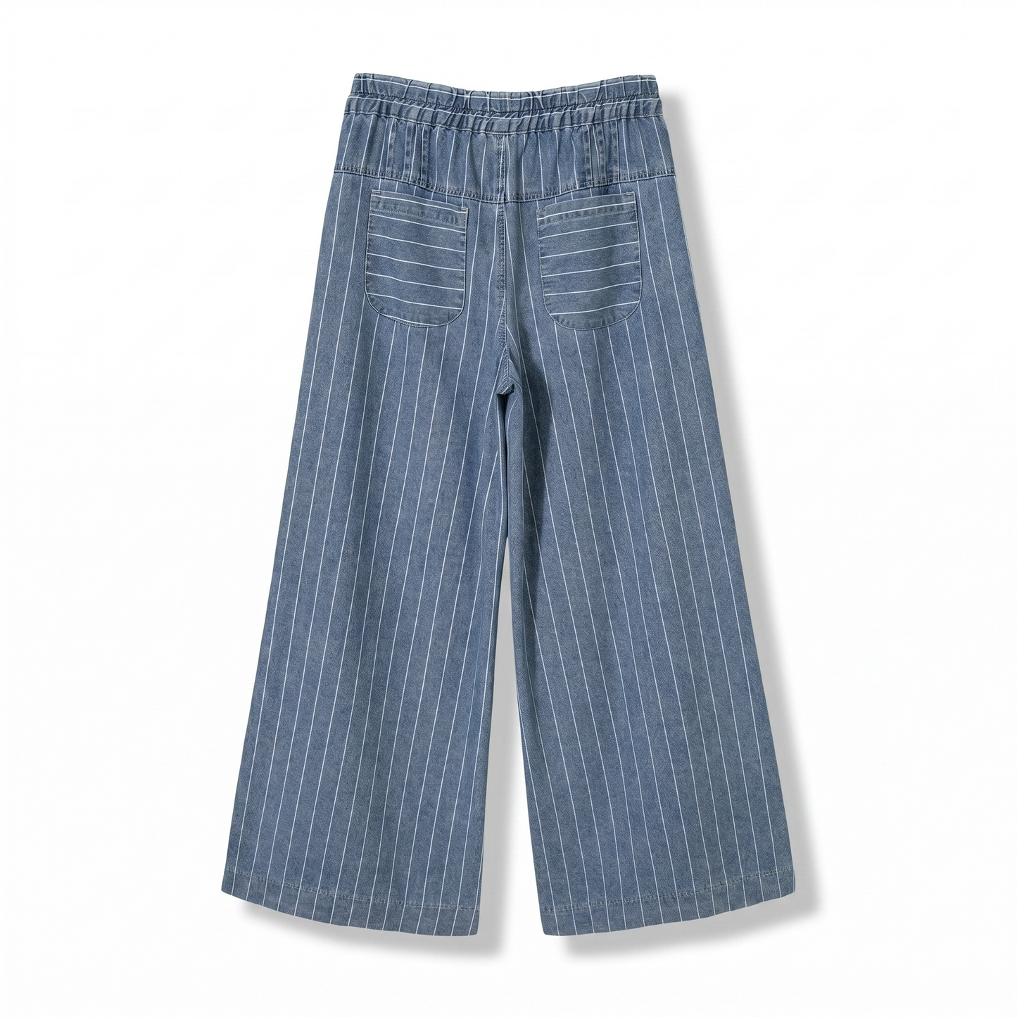 Sky Blue Stripe Wide Leg Pleated Jeans | Button Trousers - Jeans from LemonDrop•LimePop