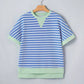 Blue Striped Contrast Trim Loose Short Sleeve Top - Clothing Tops from LemonDrop•LimePop