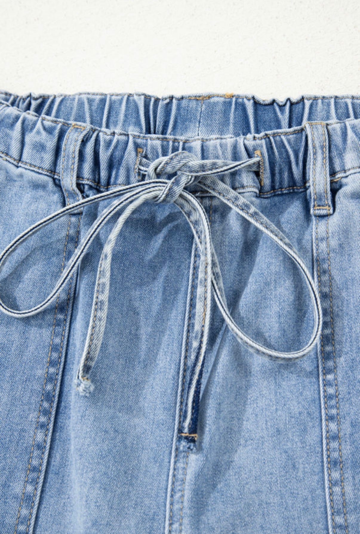 Beau Blue Drawstring Seam Detail Raw Hem Wide Leg Denim Pants - Jeans from LemonDrop•LimePop