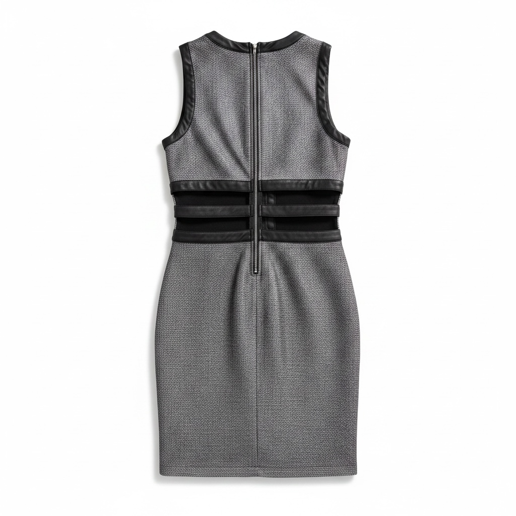 B2 Bebe Black Cocktail Dress XS Evening Couture, sleeveless with silver shimmer contrast, back zipper.