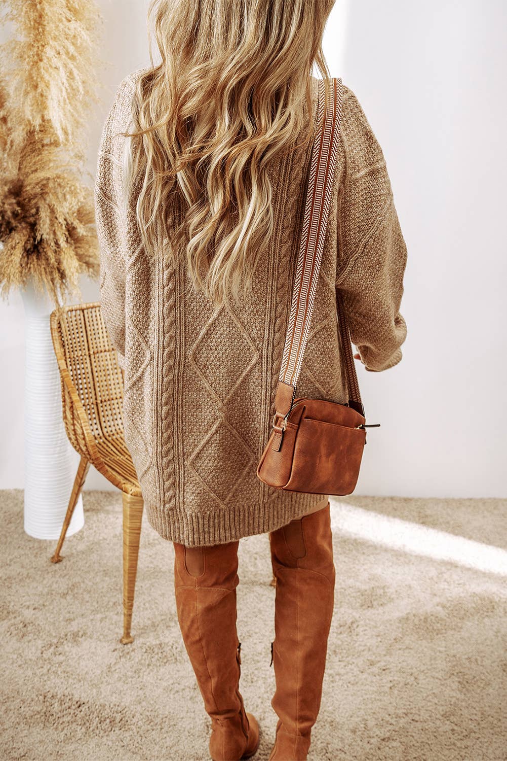 LDC Cable Knit Drop Shoulder Loose Fit Sweater Dress: Parchment / S - from Little Daisy Closet