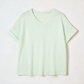 LemonDrop•LimePop mint green waffle knit short sleeve V-neck top with cuffed sleeves.