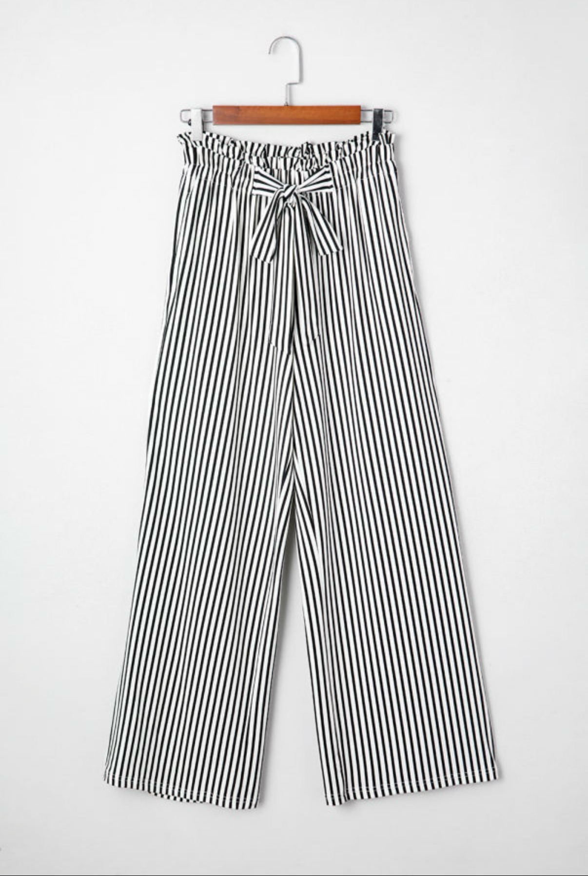 LemonDrop•LimePop black and white striped wide leg palazzo pants with tie waist and elasticated waistband.