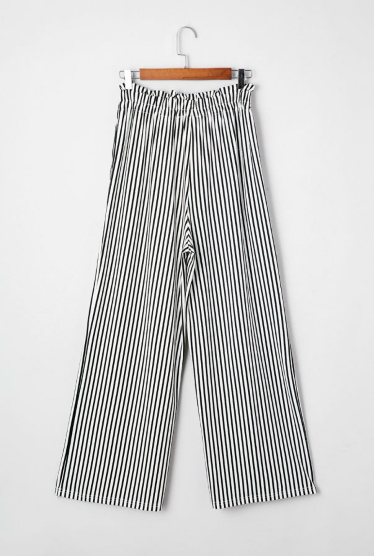 LemonDrop•LimePop black and white striped wide leg palazzo pants with tie waist and elasticated waistband.